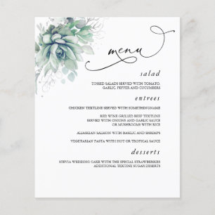 Succulents Silver Greenery Wedding Menu Flyer
