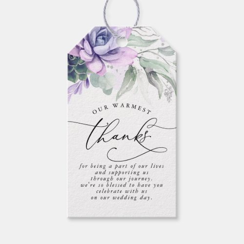 Succulents Silver Greenery Wedding Thank You Gift Tags