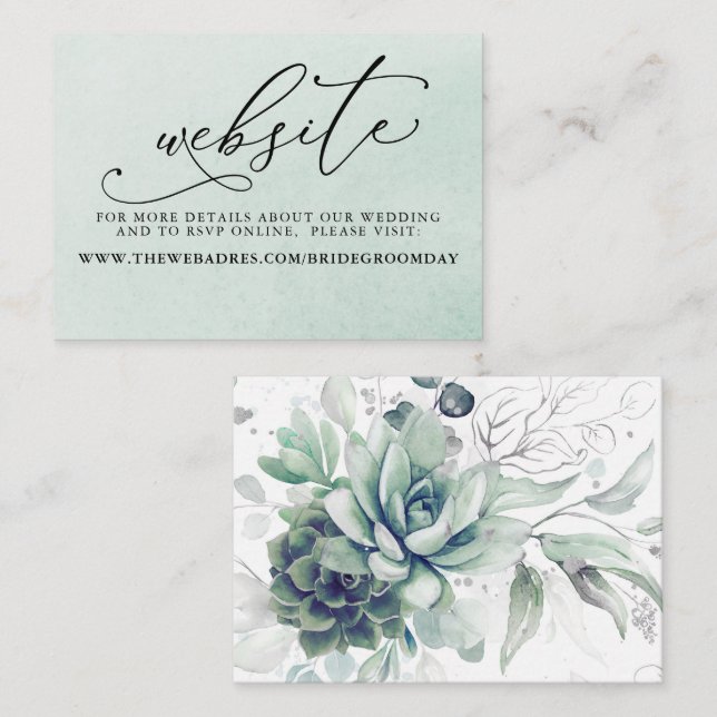 Succulents Silver Greenery Wedding Website Card (Front/Back)