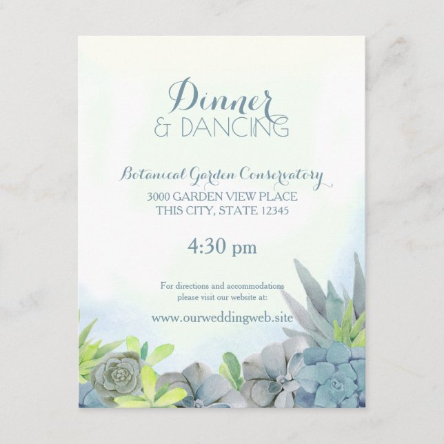 Succulents Steel Blue Wedding Watercolor Enclosure Card (Front)