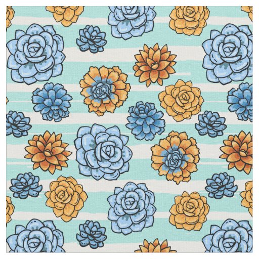 Succulents & Stripes Pattern Fabric