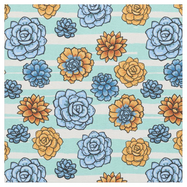 Succulents & Stripes Pattern Fabric (Close Up)