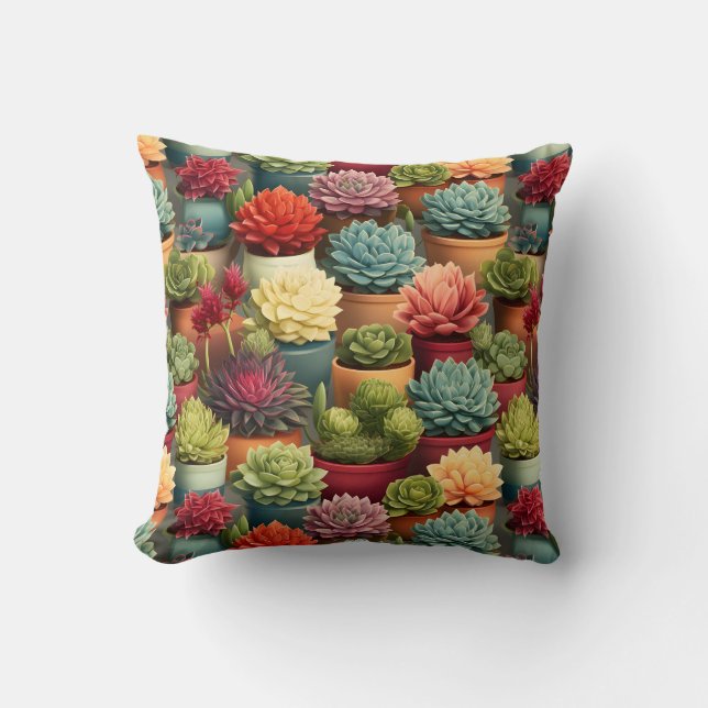 Succulents Terracotta Pots Botanical  Throw Pillow (Front)