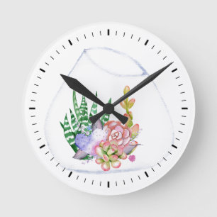 Succulents Terrarium Acrylic Wall Clock