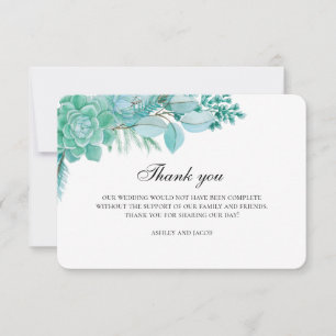 Succulents thank you. Mint wedding note. Botanical You Card