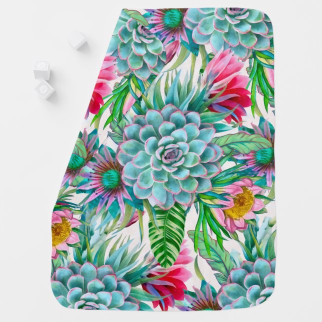 Succulents tropical garden baby blanket (In Situ)