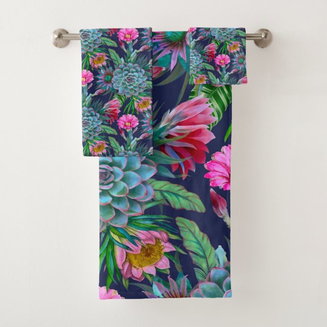 Succulents tropical garden bath towel set (Insitu)
