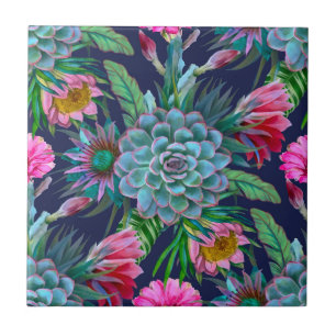 Succulents tropical garden ceramic tile
