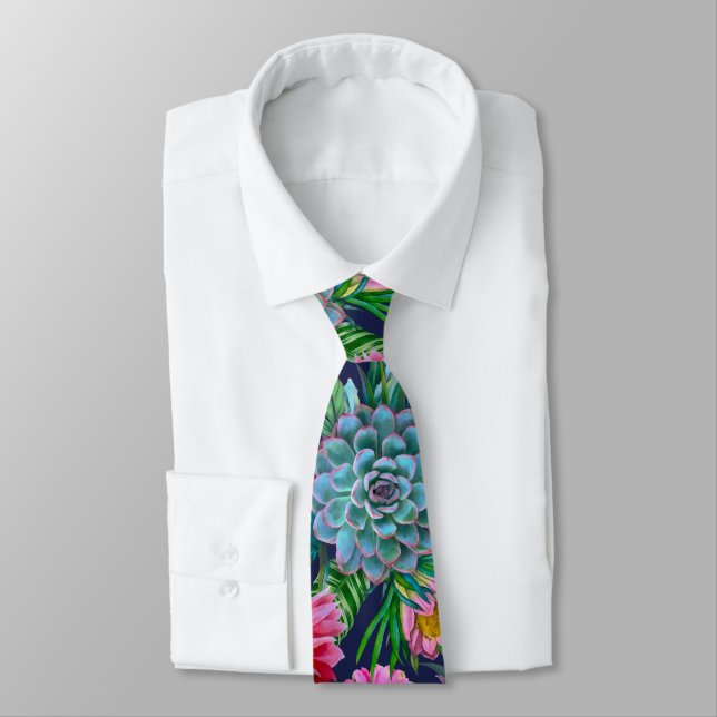 Succulents Tropical Garden Neck Tie (Tied)