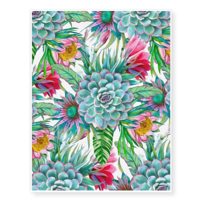 Succulents tropical garden temporary tattoos (Front)