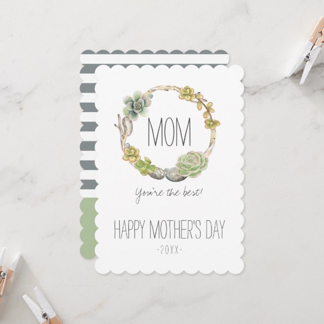 Succulents, Twigs and Stones | Mother's Day Card (Front/Back In Situ)