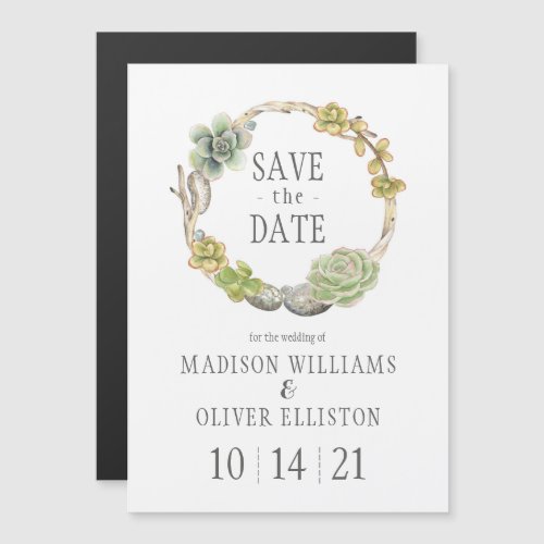 Succulents Twigs and Stones  Save the Date Magnetic Invitation