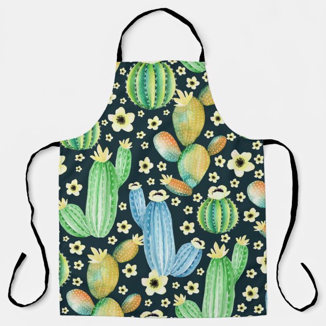 Succulents Watercolor Cactus Floral Pattern Apron (Front)