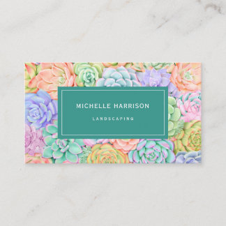 Succulents Watercolor Colorful Pastel Gardening Business Card