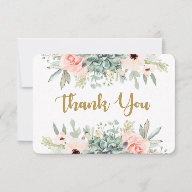 Succulents watercolor floral thank you card