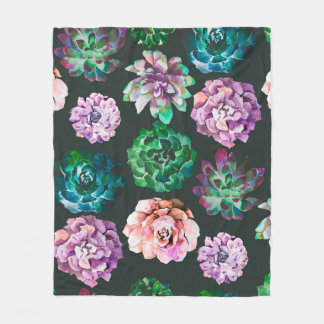 Succulents watercolor illustration pattern fleece blanket
