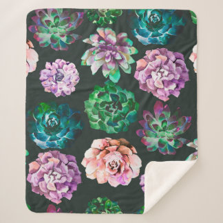 Succulents watercolor illustration pattern sherpa blanket