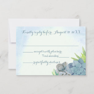 Succulents Wedding Blue Watercolor RSVP Card