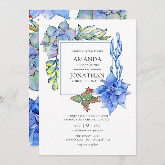 Succulents Wedding Invitation (Front/Back)