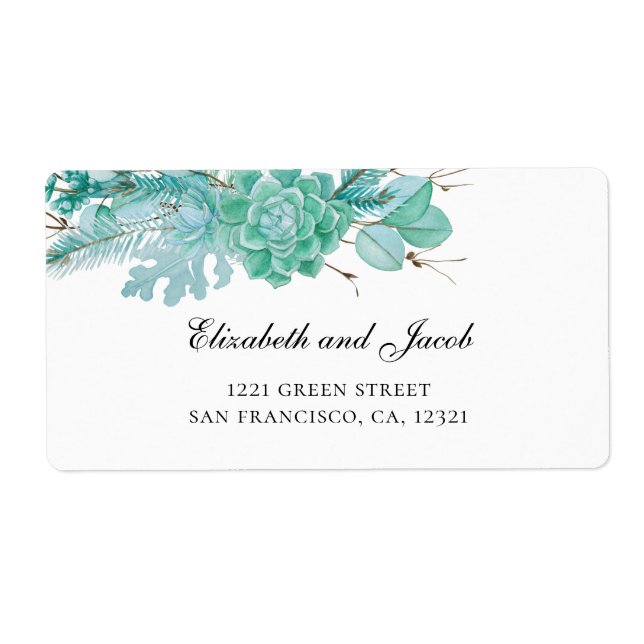 Succulents wedding. Mint floral address. Cactus Label (Front)