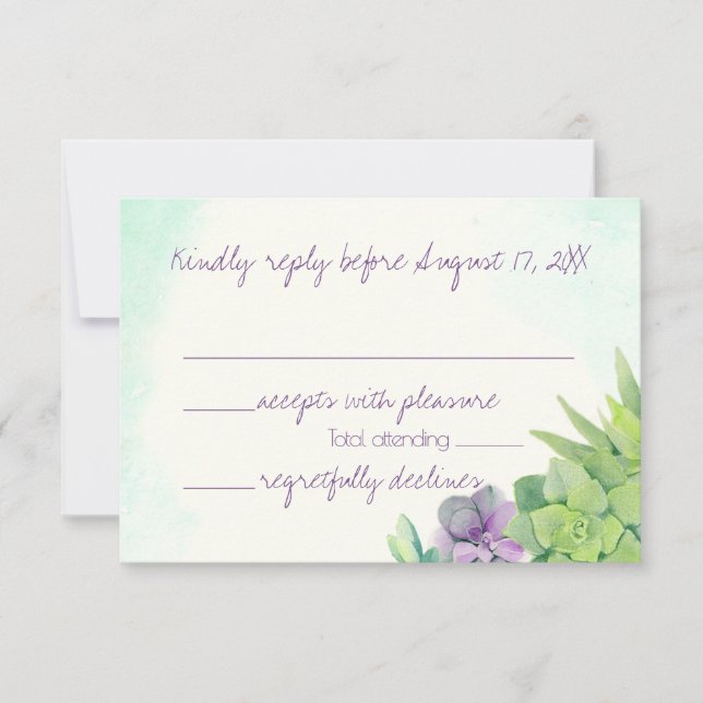 Succulents Wedding Watercolor RSVP Card (Front)