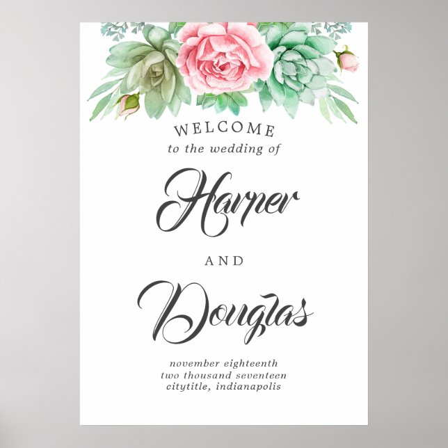 Succulents Wedding Welcome Sign (Front)