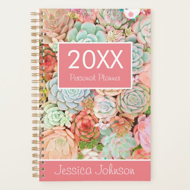Succulents Weekly Monthly Personalized Personal Planner (Front)