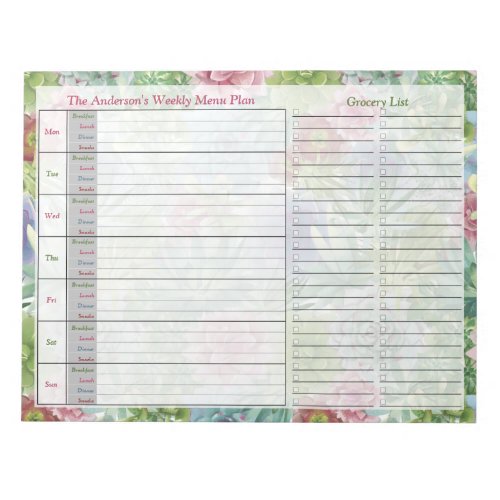 Succulents Weekly Personalized Menu Plan Notepad