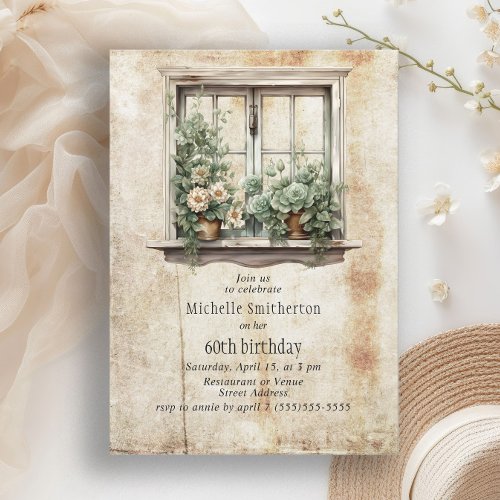 Succulents Window Garden Rustic 60th Birthday Invitation