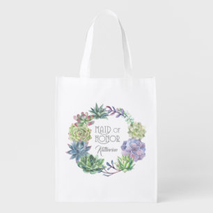 Succulents Wreath Maid of Honor ID517 Grocery Bag