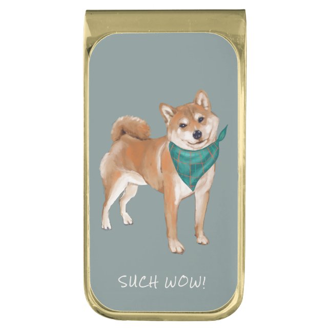 Such Wow! Cute Doge Shibe Gold Finish Money Clip (Front Vertical)