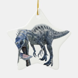 Suchomimus Dinosaur Eating a Shark Ceramic Ornament