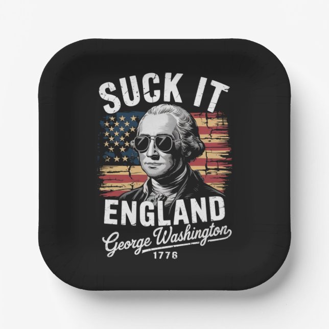 Suck It England 4th of July George Washington 1776 Paper Plates (Front)