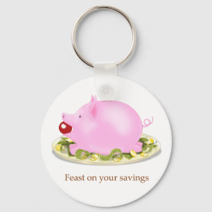 Suckling Piggy Bank "Feast on your savings" Money Keychain