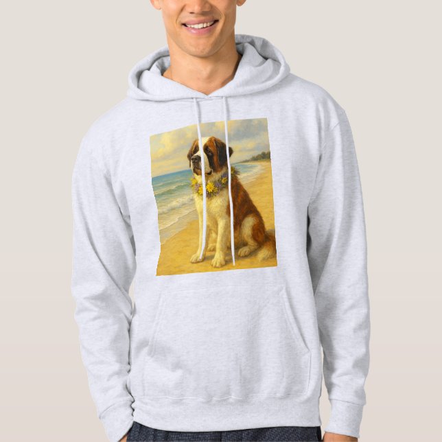 Sudadera perro San Bernardo en la playa a pintura Hoodie (Front)