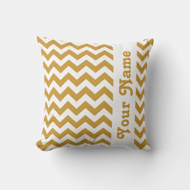 Sudan Brown Safari Chevron with custom text Throw Pillow (Front)