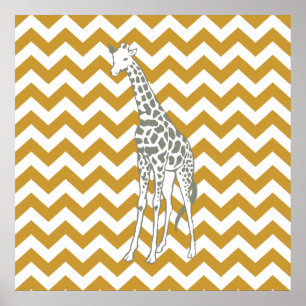 Sudan Brown Safari Chevron with Pop Art Giraffe Poster