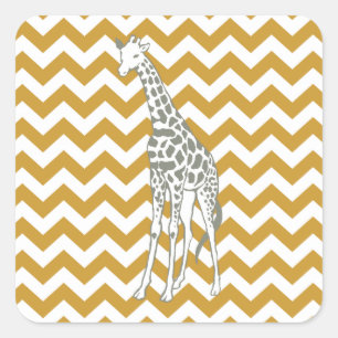 Sudan Brown Safari Chevron with Pop Art Giraffe Square Sticker