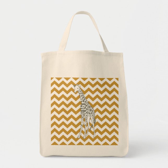 Sudan Brown Safari Chevron with Pop Art Giraffe Tote Bag (Front)