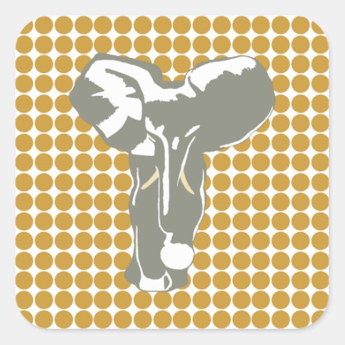 Sudan Brown Safari Dot with Pop Art Elephant Square Sticker
