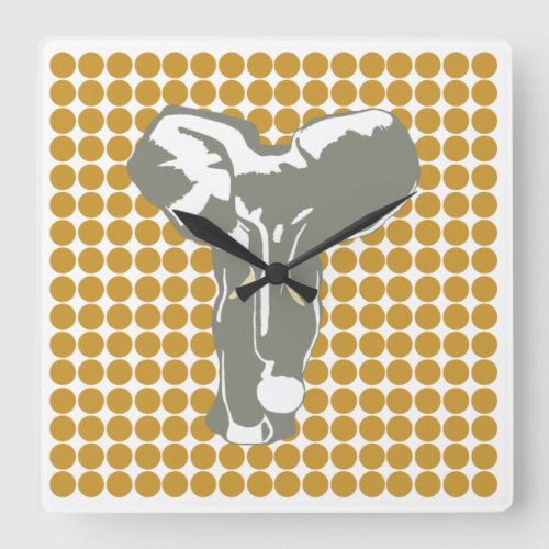 Sudan Brown Safari Dot with Pop Art Elephant Square Wall Clock