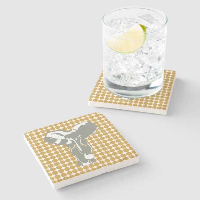 Sudan Brown Safari Dot with Pop Art Elephant Stone Coaster (Side)