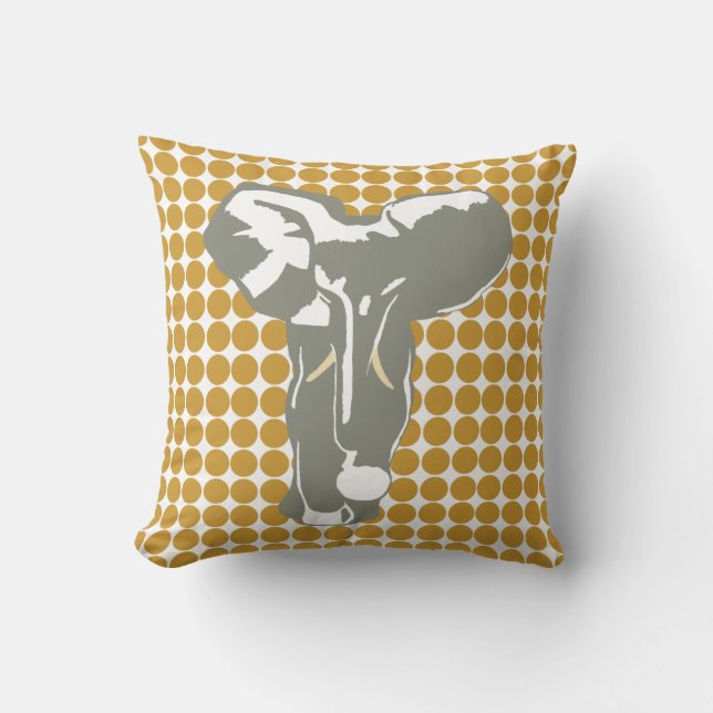 Sudan Brown Safari Dot with Pop Art Elephant Throw Pillow (Front)