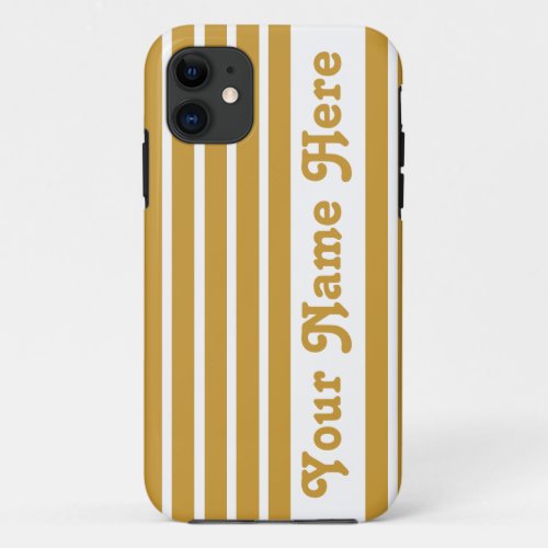Sudan Brown Safari Stripe with name iPhone 11 Case