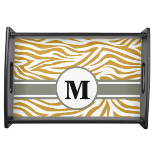 Sudan Brown Safari Zebra with Monogram Serving Tray