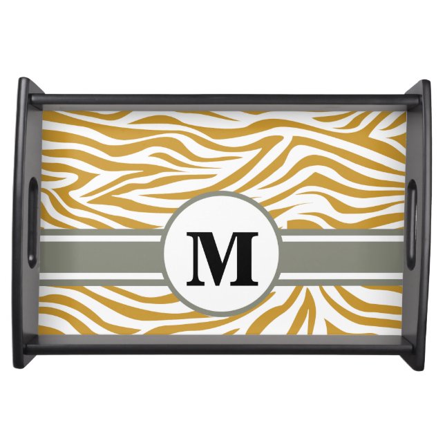 Sudan Brown Safari Zebra with Monogram Serving Tray (Front)