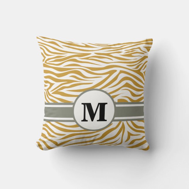 Sudan Brown Safari Zebra with Monogram Throw Pillow (Front)