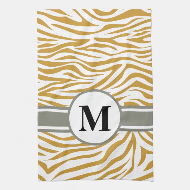 Sudan Brown Safari Zebra with monogram Towel (Vertical)