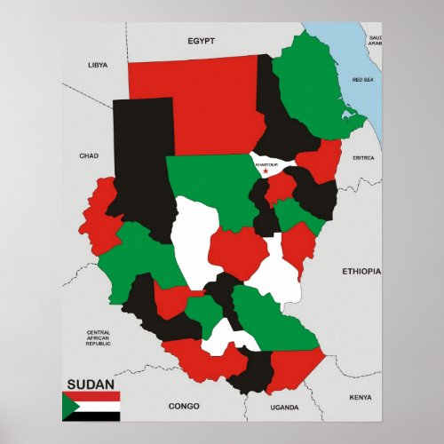 sudan country political map flag poster