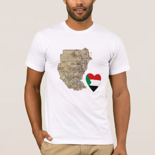 Sudan Flag Heart and Map T-Shirt
